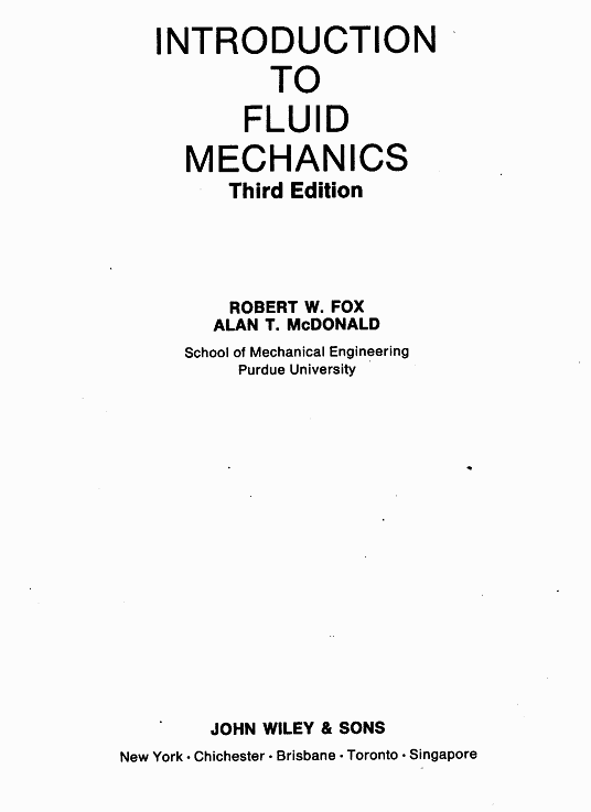 The title page of Introduction to Fluid Mechanics by Fox and McDonald.